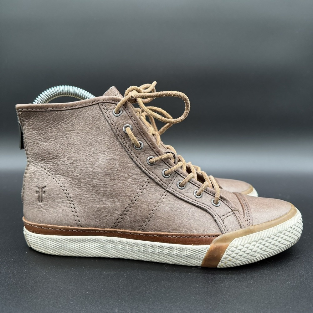 Frye Womens Greene High Top Back Zip Gray‎ Brown Leather Sneakers 6.5